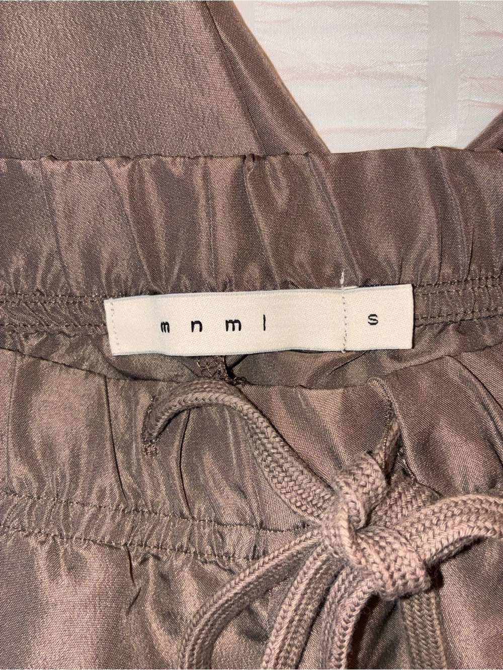 MNML Cinched Baggy Nylon Pants Brown Taupe Drawstring Wide Leg Size S